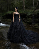 Load image into Gallery viewer, Black Statement Bridal Dress with Dramatic Full Length Wedding Silhouette