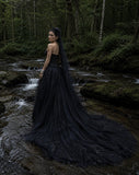 Load image into Gallery viewer, Black Statement Bridal Dress with Dramatic Full Length Wedding Silhouette
