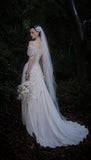 Load image into Gallery viewer, White Statement Wedding Dress with Flowing Skirt and Refined Bridal Silhouette