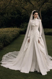 Load image into Gallery viewer, Ivory Wedding Gown with Graceful Full Length Silhouette and Dramatic Bridal Train