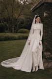 Load image into Gallery viewer, Ivory Wedding Gown with Graceful Full Length Silhouette and Dramatic Bridal Train