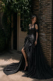 Load image into Gallery viewer, Black Statement Bridal Dress with Dramatic Full Length Wedding Silhouette