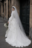 Load image into Gallery viewer, White Statement Wedding Dress with Flowing Skirt and Refined Bridal Silhouette