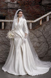 Load image into Gallery viewer, White Wedding Gown with Graceful Full Length Silhouette and Dramatic Bridal Train