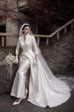 Load image into Gallery viewer, White Wedding Gown with Graceful Full Length Silhouette and Dramatic Bridal Train