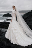 Load image into Gallery viewer, White Statement Wedding Dress with Flowing Skirt and Refined Bridal Silhouette