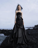 Load image into Gallery viewer, Black Alternative Wedding Gown with Flowing Train and Gothic Bridal Style