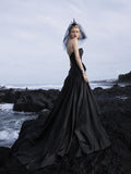 Load image into Gallery viewer, Black Alternative Wedding Gown with Flowing Train and Gothic Bridal Style