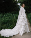 Load image into Gallery viewer, White Statement Wedding Dress with Flowing Skirt and Refined Bridal Silhouette