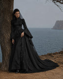 Load image into Gallery viewer, Black Gothic Bridal Gown with Dramatic Train, Alternative Wedding Dress