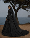 Load image into Gallery viewer, Black Gothic Bridal Gown with Dramatic Train, Alternative Wedding Dress