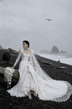 Load image into Gallery viewer, White Wedding Gown with Graceful Full Length Silhouette and Dramatic Bridal Train