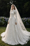 Load image into Gallery viewer, Ivory Formal Bridal Dress with Elegant Train, Romantic Wedding Gown