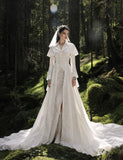 Load image into Gallery viewer, Ivory Bridal Gown with Flowing Train, Elegant Wedding Dress for Formal Ceremony