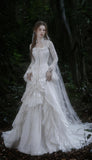Load image into Gallery viewer, White Formal Bridal Dress with Elegant Train, Romantic Wedding Gown
