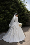Load image into Gallery viewer, White Statement Wedding Dress with Flowing Skirt and Refined Bridal Silhouette