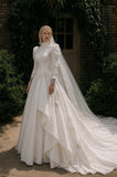 Load image into Gallery viewer, Ivory Wedding Gown with Graceful Full Length Silhouette and Dramatic Bridal Train