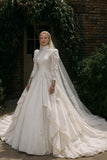 Load image into Gallery viewer, Ivory Wedding Gown with Graceful Full Length Silhouette and Dramatic Bridal Train