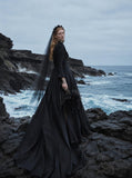Load image into Gallery viewer, Black Gothic Wedding Dress with Elegant Train, Dark Romantic Bridal Gown