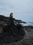 Load image into Gallery viewer, Black Gothic Wedding Dress with Elegant Train, Dark Romantic Bridal Gown