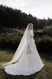 Load image into Gallery viewer, White Wedding Gown with Graceful Full Length Silhouette and Dramatic Bridal Train