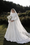 Load image into Gallery viewer, White Wedding Gown with Graceful Full Length Silhouette and Dramatic Bridal Train