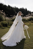 Load image into Gallery viewer, White Wedding Gown with Graceful Full Length Silhouette and Dramatic Bridal Train