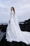 Load image into Gallery viewer, White Statement Wedding Dress with Flowing Skirt and Refined Bridal Silhouette