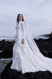 Load image into Gallery viewer, White Statement Wedding Dress with Flowing Skirt and Refined Bridal Silhouette