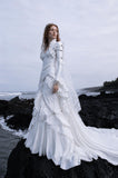 Load image into Gallery viewer, White Statement Wedding Dress with Flowing Skirt and Refined Bridal Silhouette