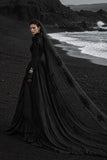 Load image into Gallery viewer, Black Gothic Bridal Gown with Dramatic Train, Alternative Wedding Dress