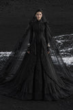 Load image into Gallery viewer, Black Gothic Bridal Gown with Dramatic Train, Alternative Wedding Dress