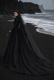 Load image into Gallery viewer, Black Gothic Bridal Gown with Dramatic Train, Alternative Wedding Dress