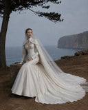 Load image into Gallery viewer, White Formal Bridal Dress with Elegant Train, Romantic Wedding Gown