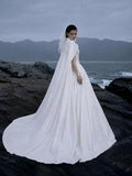 Load image into Gallery viewer, White Wedding Gown with Graceful Full Length Silhouette and Dramatic Bridal Train
