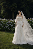 Load image into Gallery viewer, Ivory Bridal Gown with Flowing Train, Elegant Wedding Dress for Formal Ceremony