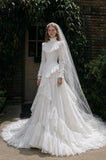 Load image into Gallery viewer, White Formal Bridal Dress with Elegant Train, Romantic Wedding Gown