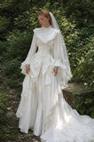 Load image into Gallery viewer, White Wedding Gown with Graceful Full Length Silhouette and Dramatic Bridal Train