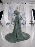 Load image into Gallery viewer, Sage Green Sculptural Pleated Gown Asymmetric One Shoulder Formal Dress Made to Measure