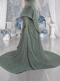 Load image into Gallery viewer, Sage Green Sculptural Pleated Gown Asymmetric One Shoulder Formal Dress Made to Measure