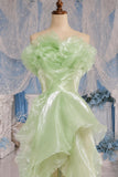 Load image into Gallery viewer, Sage Green Ruffle Gown with Sculptural Floral Bodice and Flowing Asymmetrical Skirt