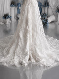Load image into Gallery viewer, White Halter Wedding Dress with Textured Ruffle Detail, Keyhole Neckline and Flowing Bridal Silhouette