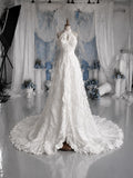 Load image into Gallery viewer, White Halter Wedding Dress with Textured Ruffle Detail, Keyhole Neckline and Flowing Bridal Silhouette