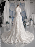 Load image into Gallery viewer, White Halter Wedding Dress with Textured Ruffle Detail, Keyhole Neckline and Flowing Bridal Silhouette