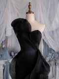 Load image into Gallery viewer, Black Sculptural Evening Dress with Asymmetric Ruffle Detail, Custom Made Statement Gown for Formal Events