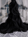 Load image into Gallery viewer, Black Sculptural Evening Dress with Asymmetric Ruffle Detail, Custom Made Statement Gown for Formal Events