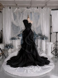 Load image into Gallery viewer, Black Sculptural Evening Dress with Asymmetric Ruffle Detail, Custom Made Statement Gown for Formal Events