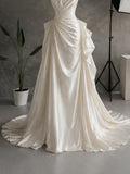 Load image into Gallery viewer, Ivory Asymmetric Wedding Gown with Sculptural Draping, One Shoulder Bridal Dress, Made to Measure
