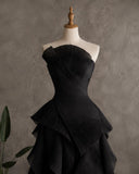 Load image into Gallery viewer, Black Strapless Sculptural Evening Gown with Layered Skirt, Formal Statement Dress, Made to Measure