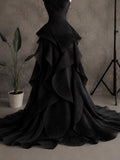 Load image into Gallery viewer, Black Strapless Sculptural Evening Gown with Layered Skirt, Formal Statement Dress, Made to Measure
